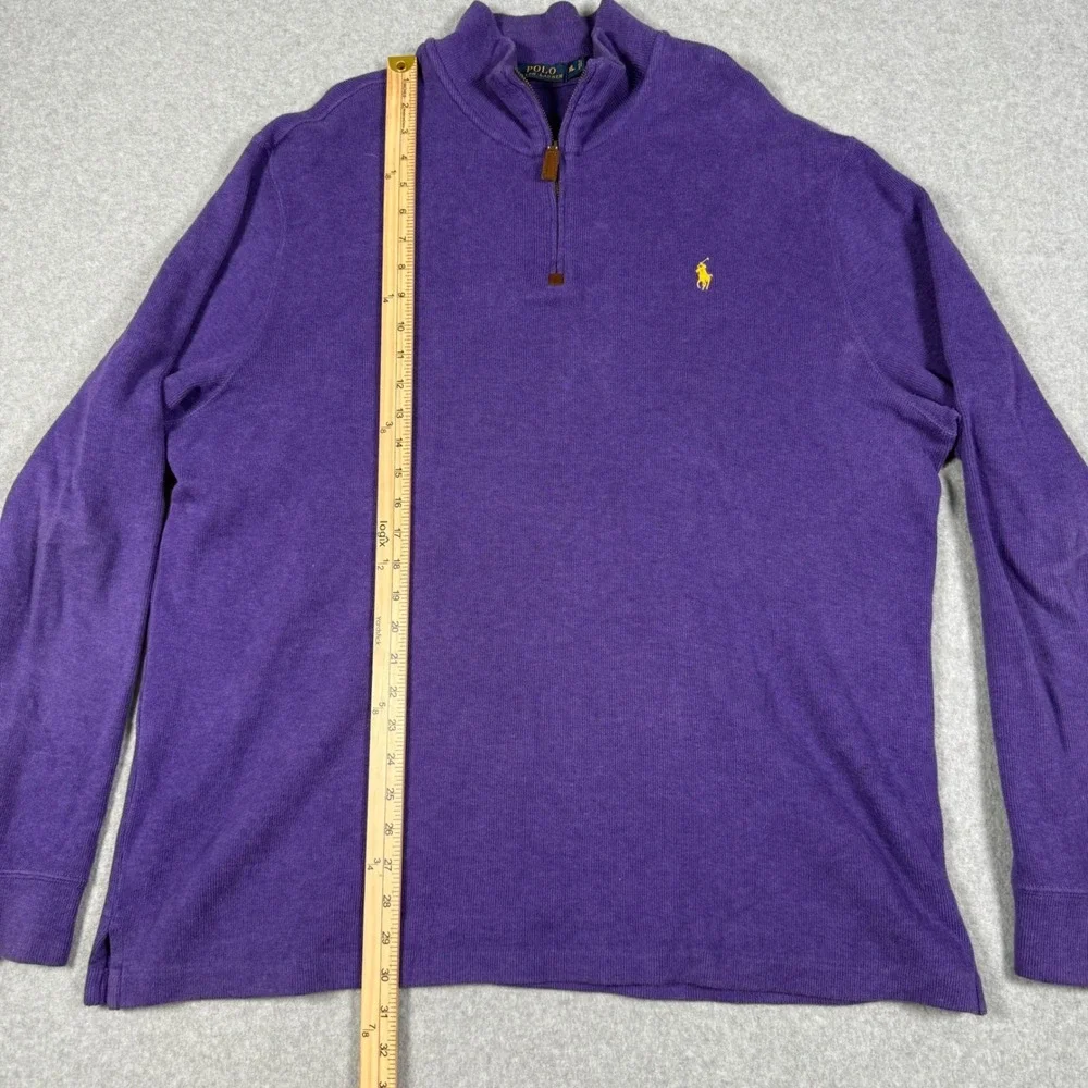 Polo Ralph Lauren Mens XL Purple 1/4 Zip Cotton Pullover Sweater Yellow Pony